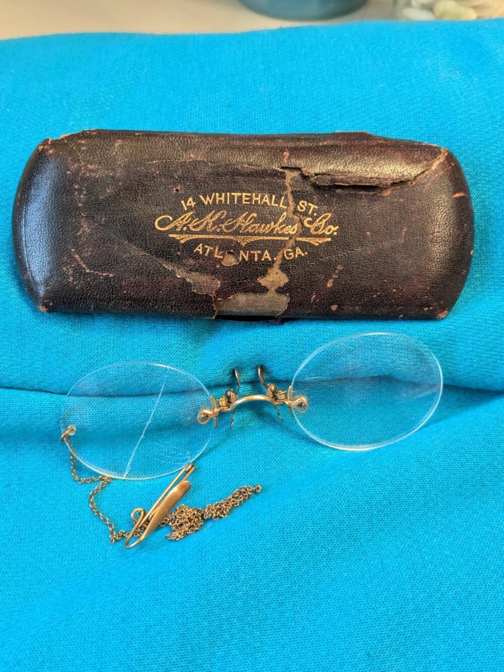 1900s Victorian Gold Filled Pince-Nez Rimless Glasses Chain Clip and Case - Picture 11 of 12
